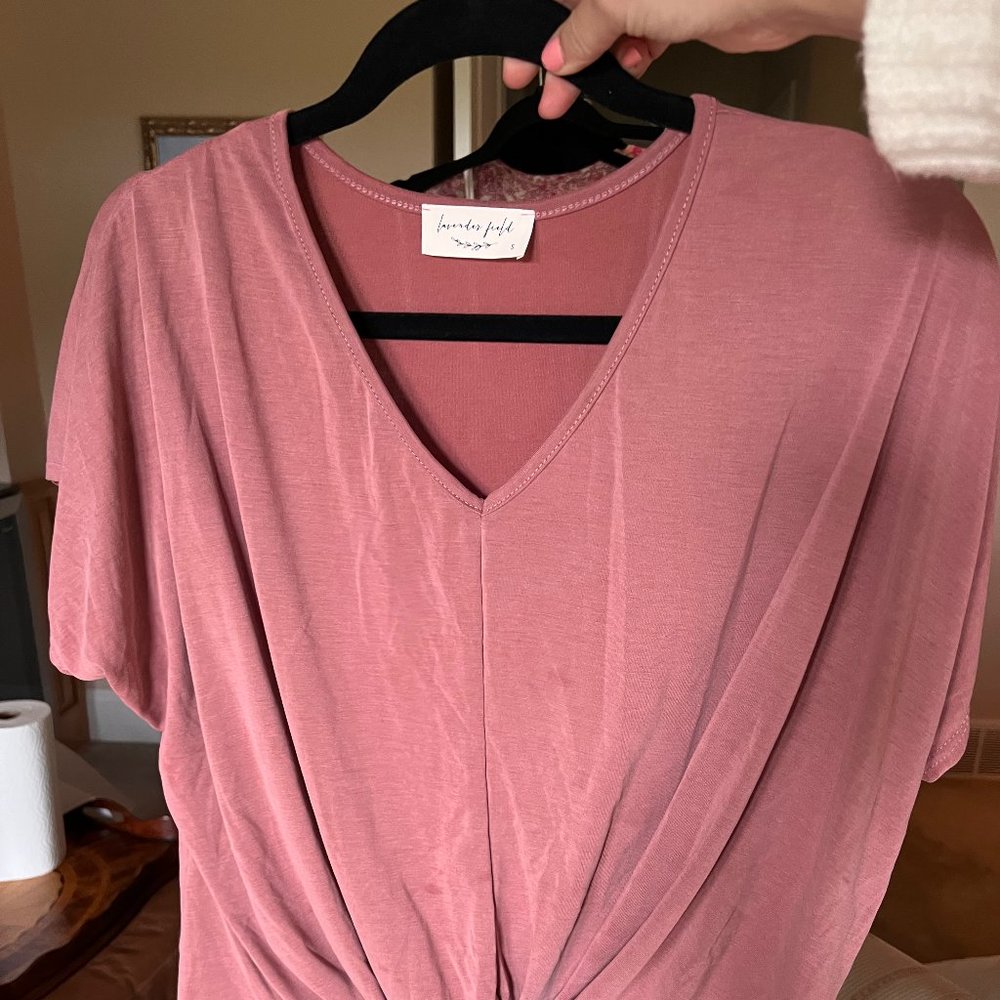 Dusty Rose Front Knot V Neck Top